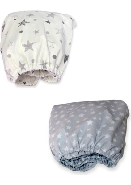 Pamuklu Bebek ve Çocuk Lastikli Çarşaf Gri Yıldızlılar 60X120 (2 Adet)