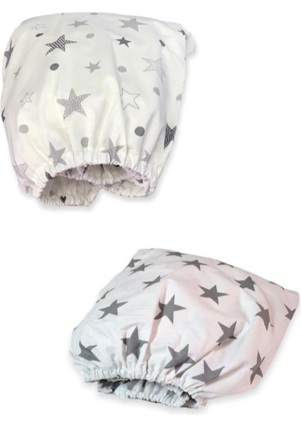 Pamuklu Bebek ve Çocuk Lastikli Çarşaf Yeni Gri Yıldızlılar 80X140 (2 Adet)