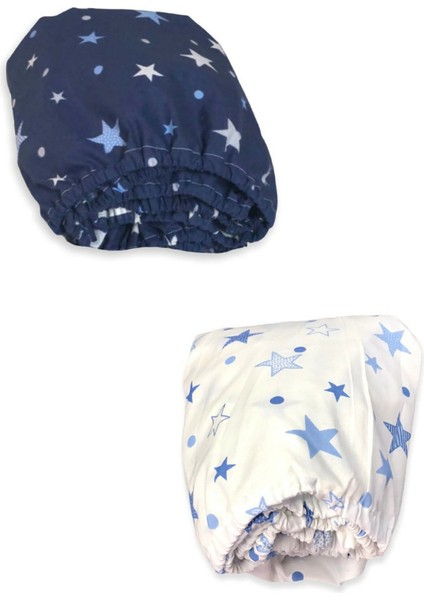 Pamuklu Bebek ve Çocuk Lastikli Çarşaf Lacivert ve Mavi Yıldızlı 90X130 (2 Adet)