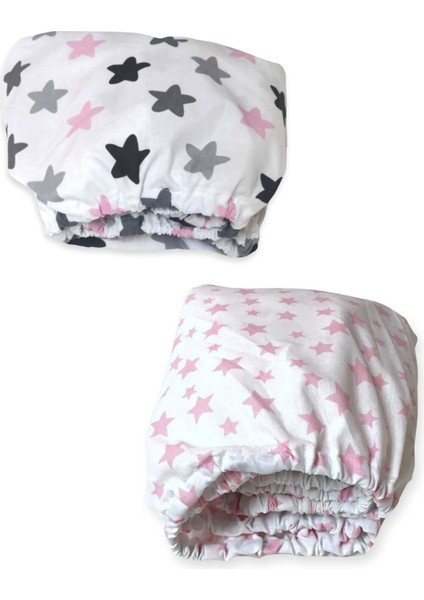 Pamuklu Bebek ve Çocuk Lastikli Çarşaf Pembe Yıldızlılar 60X120 (2 Adet)