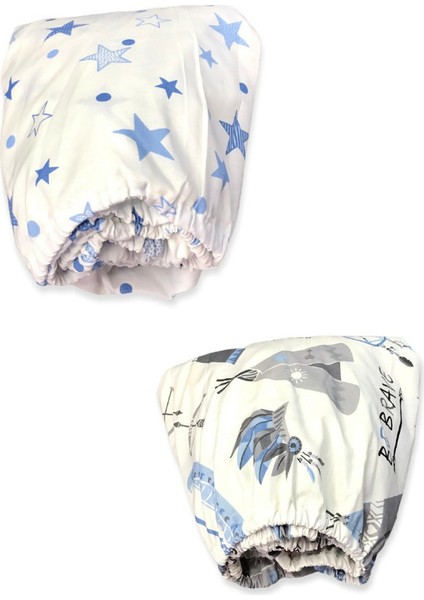 Pamuklu Bebek ve Çocuk Lastikli Çarşaf Kamp ve Mavi Yıldızlı 70X110 (2 Adet)