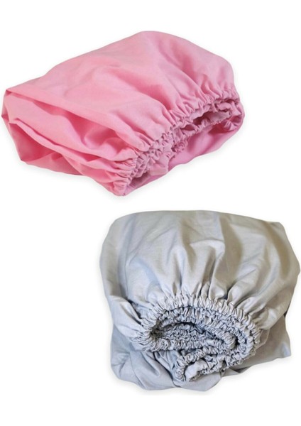 Pamuklu Bebek ve Çocuk Lastikli Çarşaf Pembe ve Gri 80X130 (2 Adet)