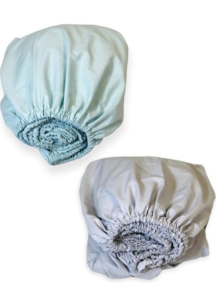 Pamuklu Bebek ve Çocuk Lastikli Çarşaf Mint Yeşili ve Gri 80X130 (2 Adet)