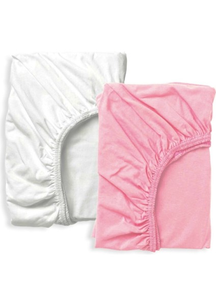 Pamuklu Bebek ve Çocuk Lastikli Çarşaf Beyaz ve Pembe 70X120 (2 Adet)