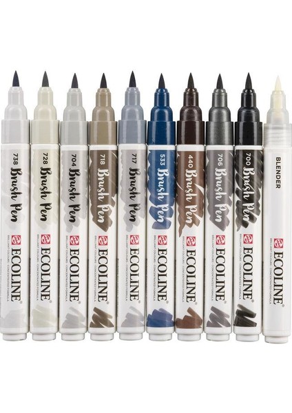 Ecoline Brush Pen Fırça Uçlu Kalem 10 Renk Set Greys