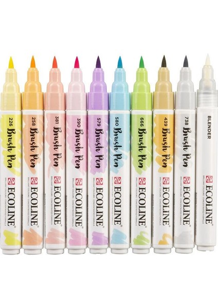 Ecoline Brush Pen Fırça Uçlu Kalem 10 Renk Set Pastel