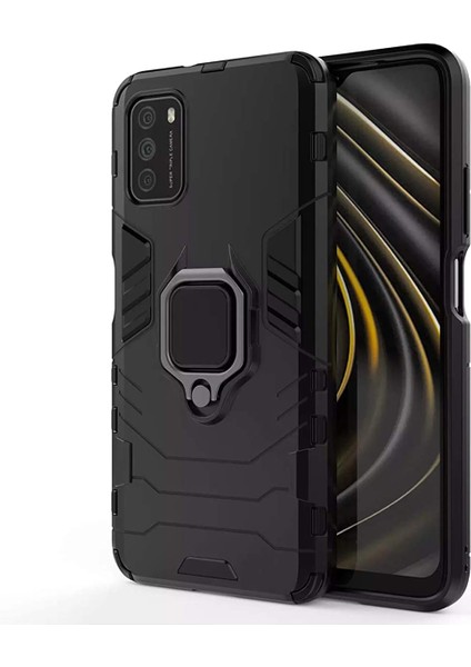 Xiaomi Poco M3 Batman Serisi Yüzük Standlı Armor Kılıf - Siyah