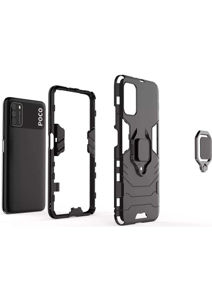 Xiaomi Poco M3 Batman Serisi Yüzük Standlı Armor Kılıf - Siyah fırsatları
