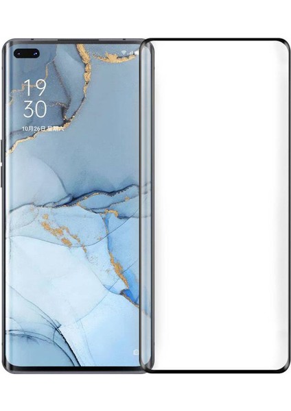 Oppo Reno3 Pro 3D Curved Tam Kaplayan Tempered Glass Cam Koruma - Siyah