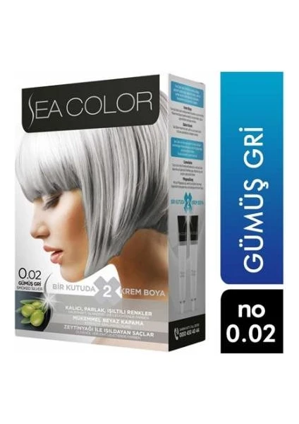 Sea Color Seacolor 2'li Krem Saç Boyası 0.02 Gümüş Gri