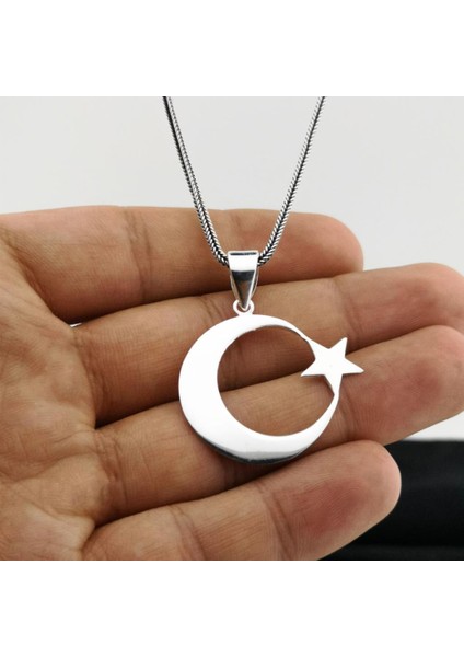 925 Ayar Gümüş Ayyıldız Kolye Kalın Zincirli