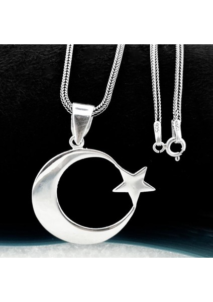 925 Ayar Gümüş Ayyıldız Kolye Kalın Zincirli