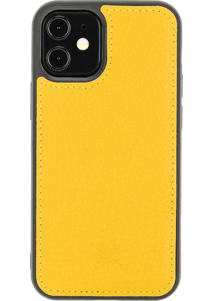Apple iPhone 12 Mini Lucca Sarı Deri Telefon Kılıfı