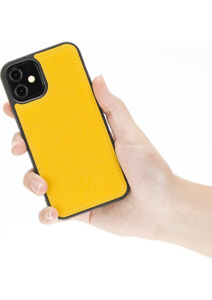 Apple iPhone 12 Mini Lucca Sarı Deri Telefon Kılıfı