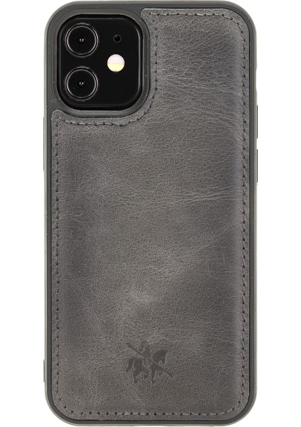 Apple iPhone 12 Mini Lucca Gri Deri Telefon Kılıfı