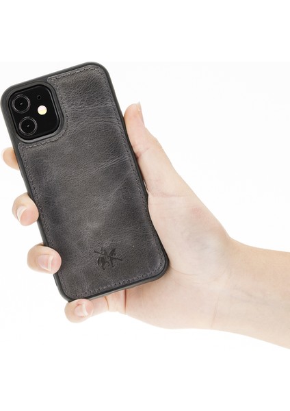 Apple iPhone 12 Mini Lucca Gri Deri Telefon Kılıfı
