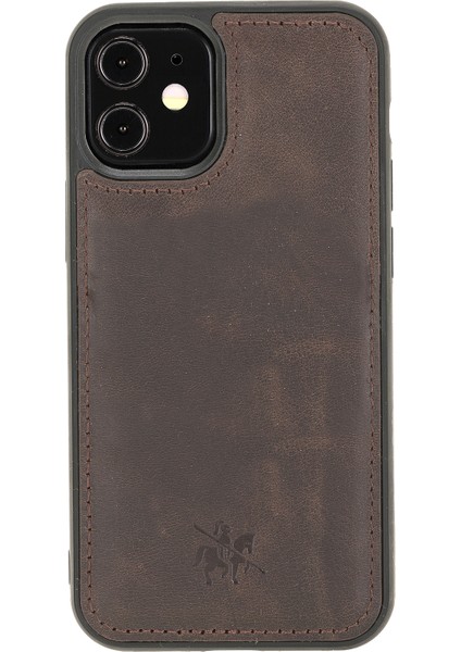 Apple iPhone 12 Mini Lucca Koyu Kahverengi Deri Telefon Kılıfı