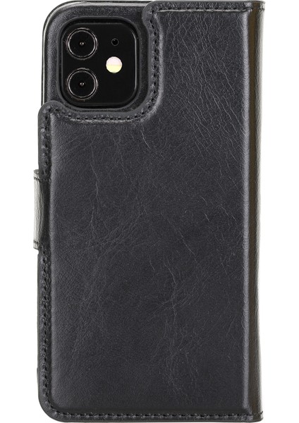 Apple iPhone 12 Mini Florence Siyah Deri Cüzdan Telefon Kılıfı