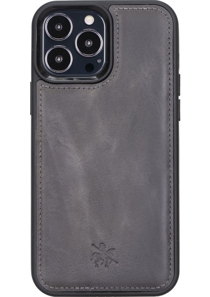 Apple iPhone 13 Pro Max Lucca Gri Deri Arka Telefon Kılıfı