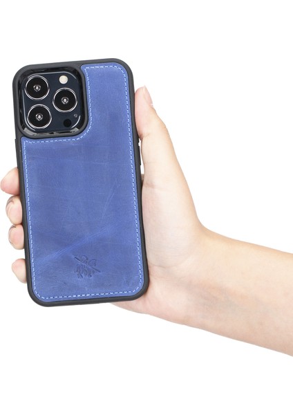Apple iPhone 13 Pro Lucca Lacivert Deri Arka Telefon Kılıfı