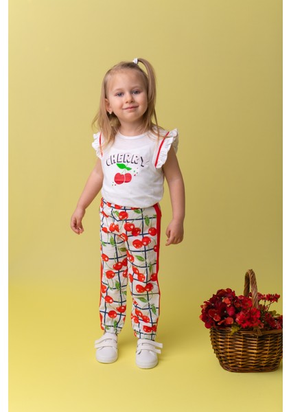 Kız Bebek Beyaz Cherry Jogger Pantolon (9 Ay - 4 Yaş )