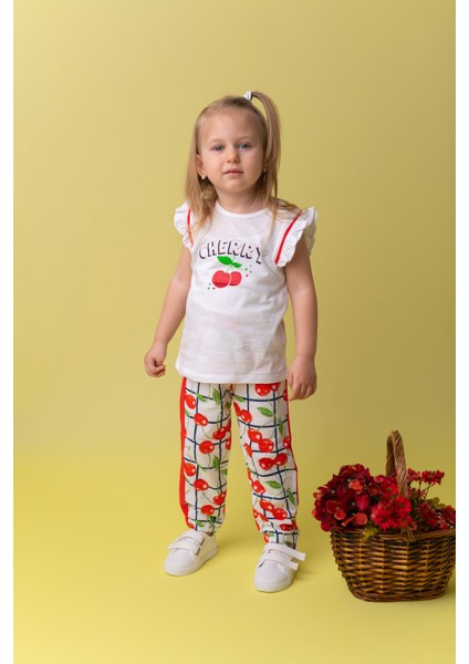 Kız Bebek Beyaz Cherry Jogger Pantolon (9 Ay - 4 Yaş )