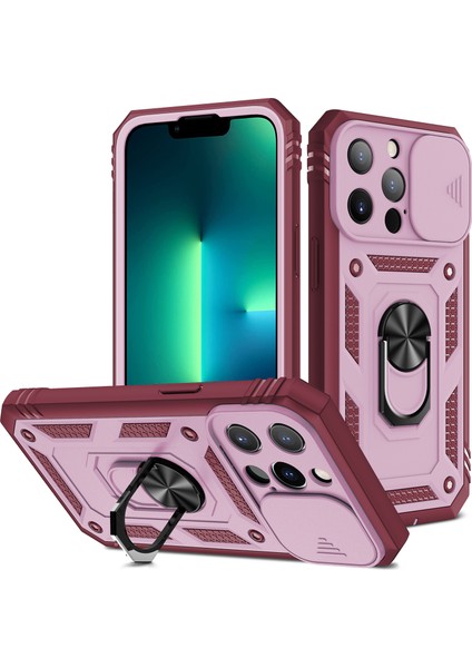 iPhone 13 Pro Slayt Lens Kapağı Kart Yuvası Halkalı Standlı Kılıf Turuncu (Yurt Dışından)