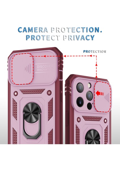 iPhone 13 Pro Slayt Lens Kapağı Kart Yuvası Halkalı Standlı Kılıf Turuncu (Yurt Dışından) fiyatları