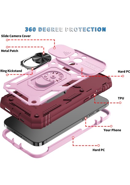 iPhone 13 Pro Slayt Lens Kapağı Kart Yuvası Halkalı Standlı Kılıf Turuncu (Yurt Dışından) indirimleri