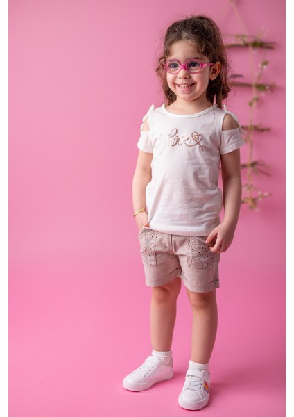 Kız Bebek Bej Dantel Cepli Şort (9 Ay - 4 Yaş )