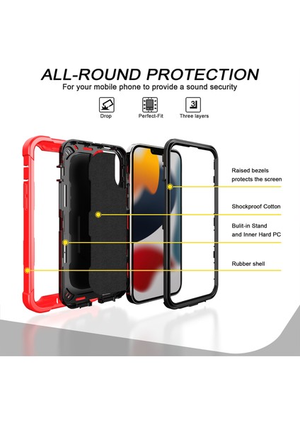 iPhone 13 Pro Koruma Shockproof Bumper Yerleşik Standlılı Kılıf Kapaklı Kırmızı - Siyah (Yurt Dışından) fiyatları