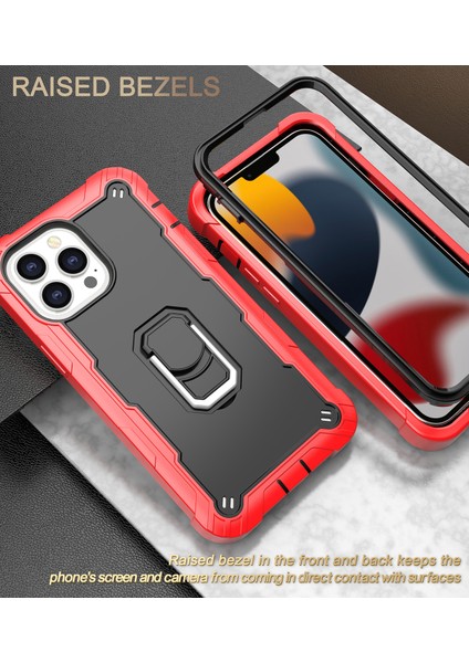 iPhone 13 Pro Koruma Shockproof Bumper Yerleşik Standlılı Kılıf Kapaklı Kırmızı - Siyah (Yurt Dışından) modelleri