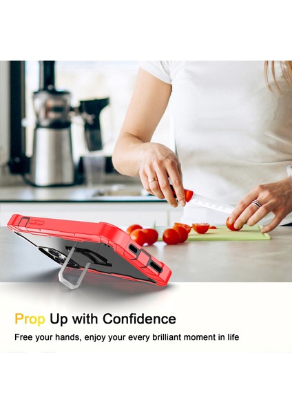 iPhone 13 Pro Koruma Shockproof Bumper Yerleşik Standlılı Kılıf Kapaklı Kırmızı - Siyah (Yurt Dışından) indirimleri