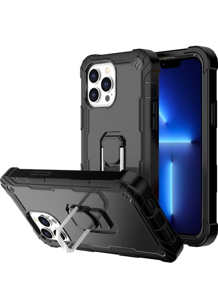 iPhone 13 Pro Koruma Shockproof Bumper Yerleşik Standlılı Kılıf Kapaklı Siyah (Yurt Dışından)
