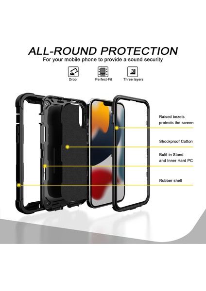 iPhone 13 Pro Koruma Shockproof Bumper Yerleşik Standlılı Kılıf Kapaklı Siyah (Yurt Dışından) fiyatları