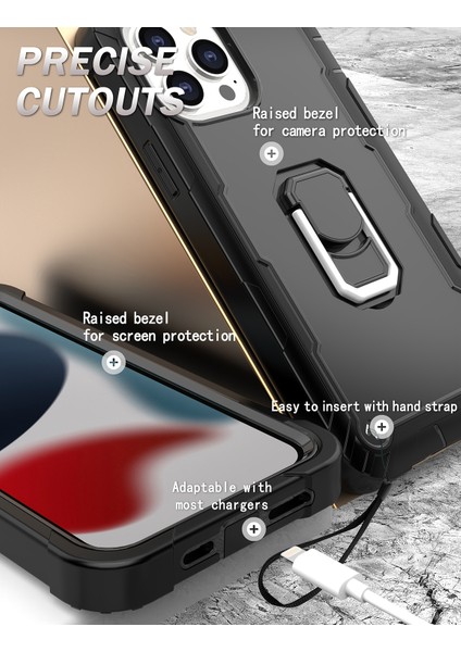 iPhone 13 Pro Koruma Shockproof Bumper Yerleşik Standlılı Kılıf Kapaklı Siyah (Yurt Dışından) fırsatları