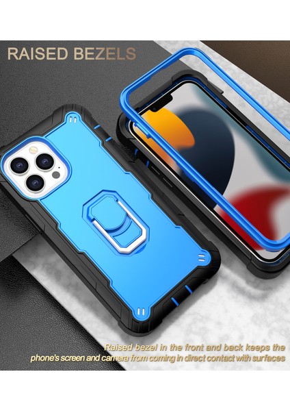 iPhone 13 Pro  Koruma Shockproof Bumper Yerleşik Standlılı Kılıf Kapaklı Siyah - Mavi (Yurt Dışından)