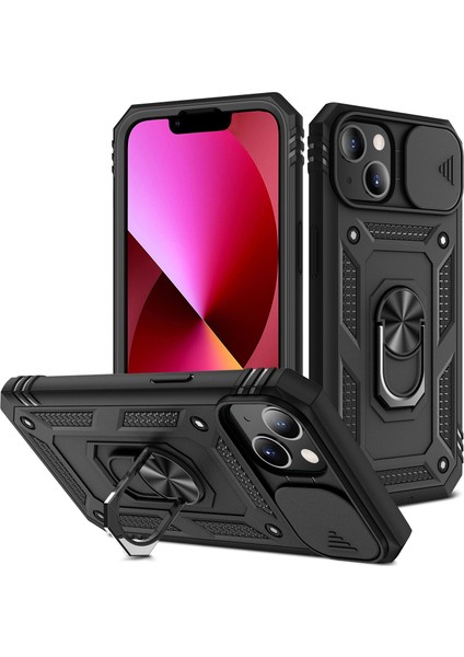 iPhone 13 Slayt Lens Kapağı Kart Yuvası Halkalı Standlı Kılıf (Yurt Dışından)