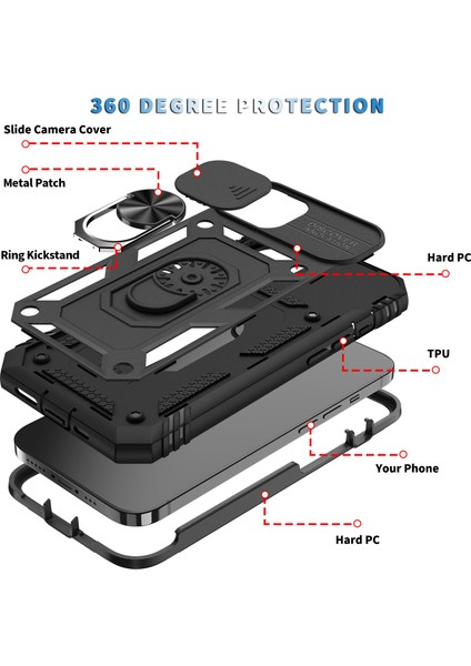 iPhone 13 Slayt Lens Kapağı Kart Yuvası Halkalı Standlı Kılıf (Yurt Dışından)