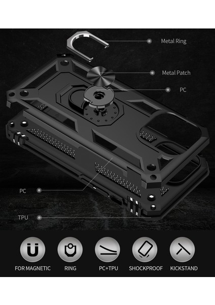 iPhone 13 Pro Çift Katmanlı Halkalı Standlı Kılıf (Yurt Dışından) modelleri