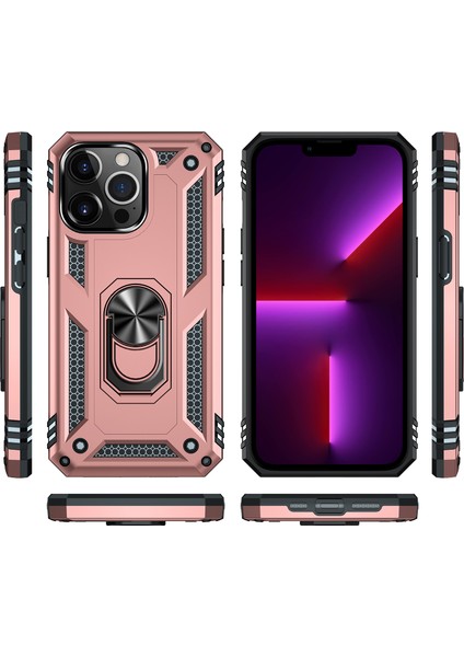 iPhone 13 Pro Max Çift Katmanlı Halkalı Standlı Kılıf Rose Gold (Yurt Dışından) fiyatları