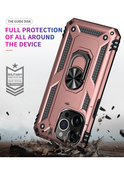 iPhone 13 Pro Max Çift Katmanlı Halkalı Standlı Kılıf Rose Gold (Yurt Dışından) indirimleri