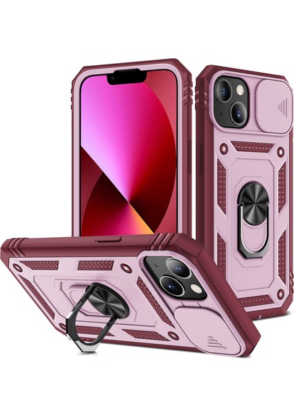 iPhone 13 Mini Slayt Lens Kapağı Kart Yuvası Halkalı Standlı Kılıf (Yurt Dışından)
