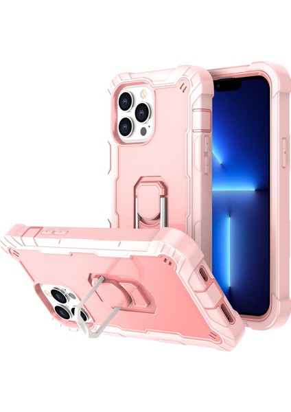 iPhone 13 Pro Koruma Shockproof Bumper Yerleşik Standlılı Kılıf Kapaklı Rose Gold (Yurt Dışından)