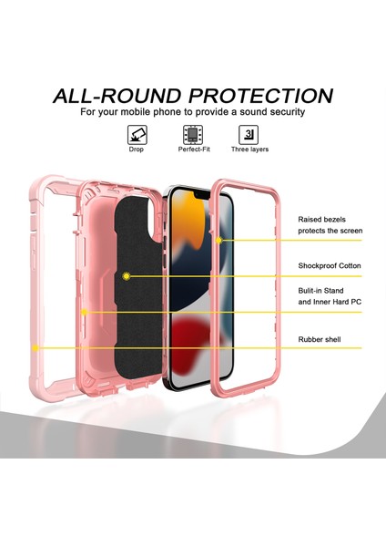 iPhone 13 Pro Koruma Shockproof Bumper Yerleşik Standlılı Kılıf Kapaklı Rose Gold (Yurt Dışından)