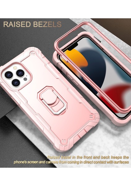 iPhone 13 Pro Koruma Shockproof Bumper Yerleşik Standlılı Kılıf Kapaklı Rose Gold (Yurt Dışından)