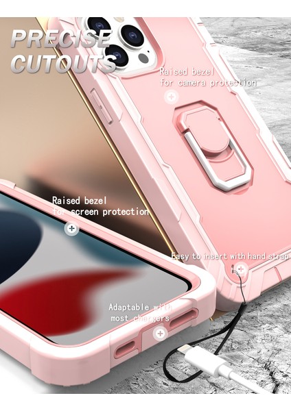 iPhone 13 Pro Koruma Shockproof Bumper Yerleşik Standlılı Kılıf Kapaklı Rose Gold (Yurt Dışından)