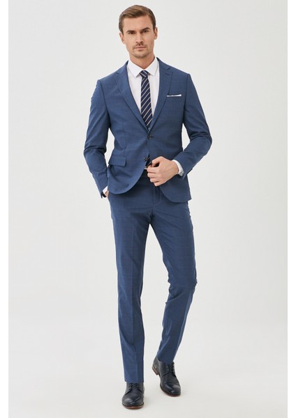 ALTINYILDIZ CLASSICS Erkek Lacivert Ekstra Slim Fit Dar Kesim Yünlü Kareli Takım Elbise fiyatları