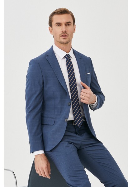 ALTINYILDIZ CLASSICS Erkek Lacivert Ekstra Slim Fit Dar Kesim Yünlü Kareli Takım Elbise modelleri