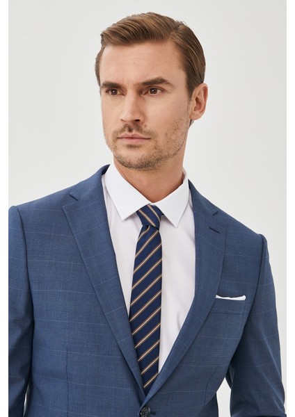 ALTINYILDIZ CLASSICS Erkek Lacivert Ekstra Slim Fit Dar Kesim Yünlü Kareli Takım Elbise fırsatları